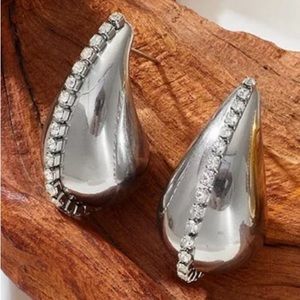 TEARDROP SILVER CHUNKY DOME EARRINGS WITH RHINESTONES NEW